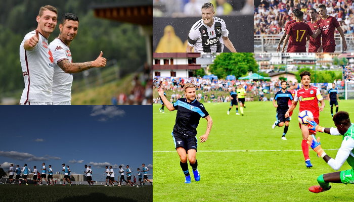 Collage di immagini dai ritiri estivi delle squadre di Serie A.