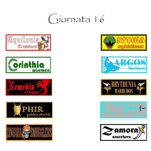 Gli incontri della sedicesima giornata