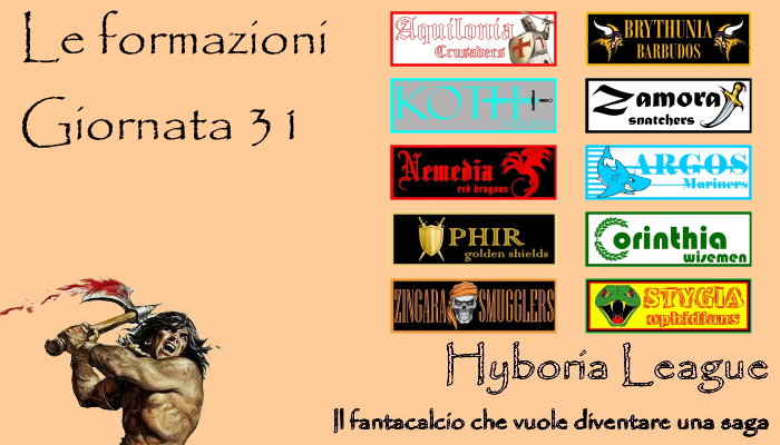Le formazioni della trentunesima giornata
