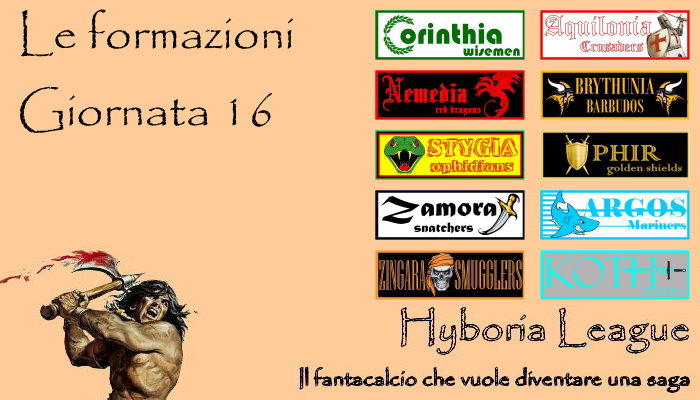 Le formazioni della sedicesima giornata