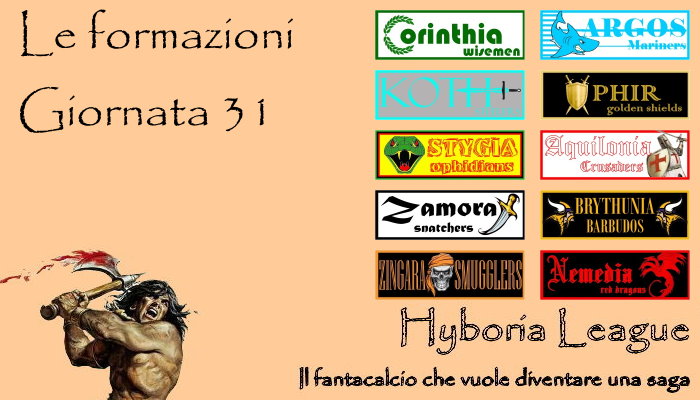 Le formazioni della trentunesima giornata