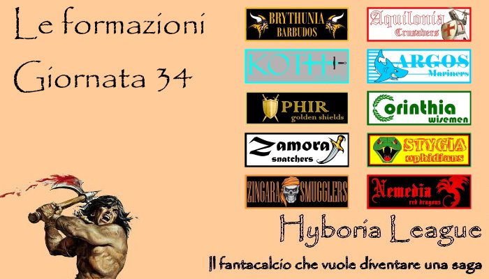 Le formazioni della trentaquattresima giornata
